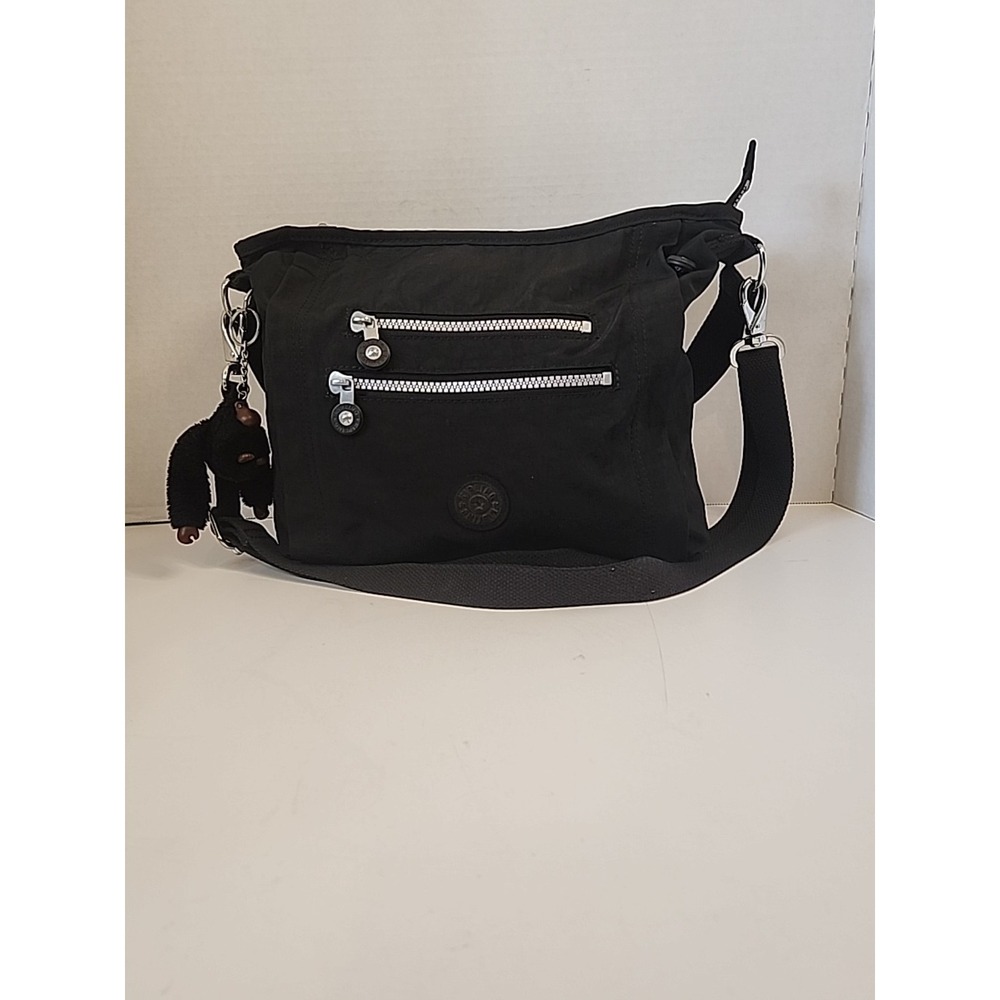 Kipling Belammie Black Shoulder Bag Crossbody W/Davina Furry Monkey Charm